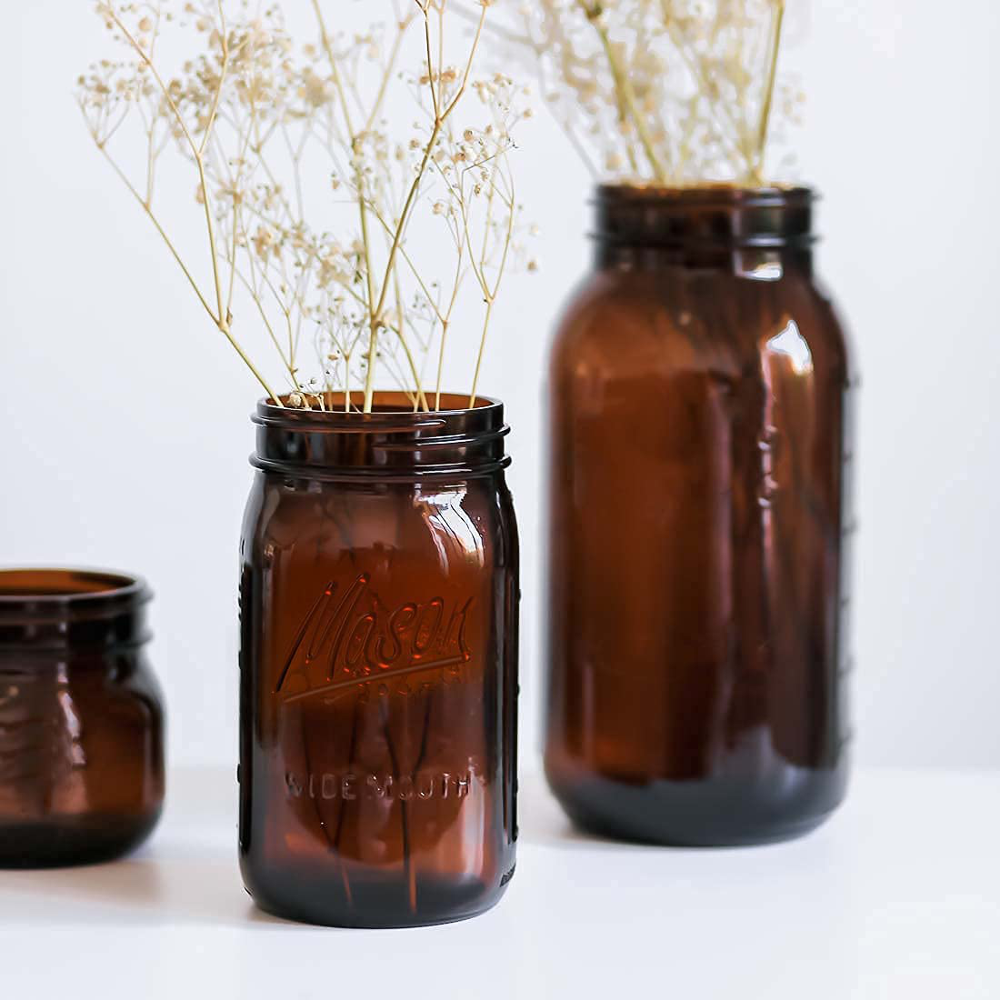 Bedoo Amber Glass Mason Jars 32 oz Wide Mouth with Airtight Lids and Bands 6 Pack, Amber Clear Glass Canning Mason Jars, Quart Mason Jars (Set of 6) (Wide Mouth)