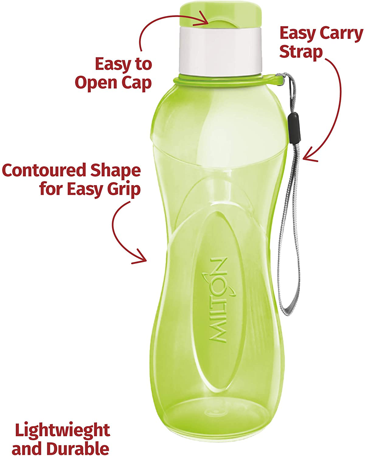 Sports Water Bottle - Milton Kids Reusable Leak-proof 25 oz 4 Set Plastic Wide Mouth Large Big Drink Bottle BPA & Leak Free With Handle Strap Carrier For Cycling Camping Hiking Gym Yoga