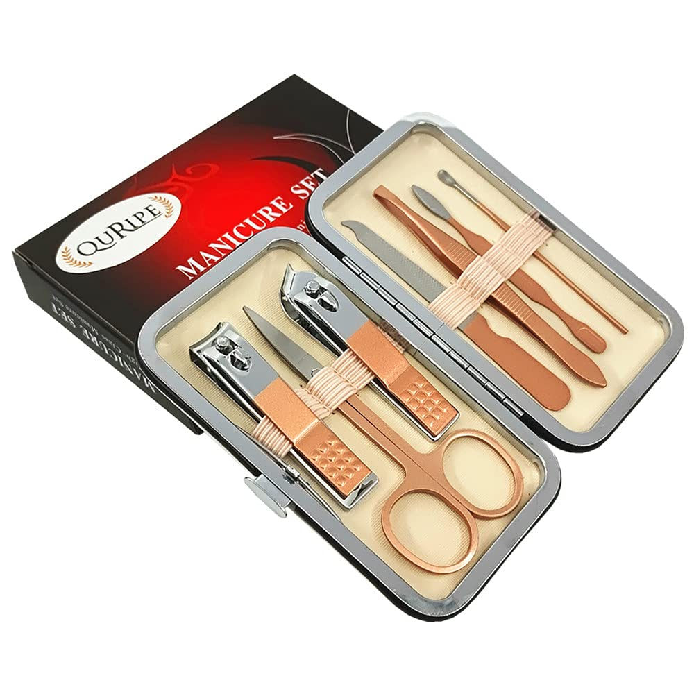 7 Pcs Manicure Set, Nail Clippers Kit, Stainless Steel Manicure Kit, Nail Clipping Tools Portable Travel Grooming Kit, the Best Gift with Luxurious Case (Black-7)