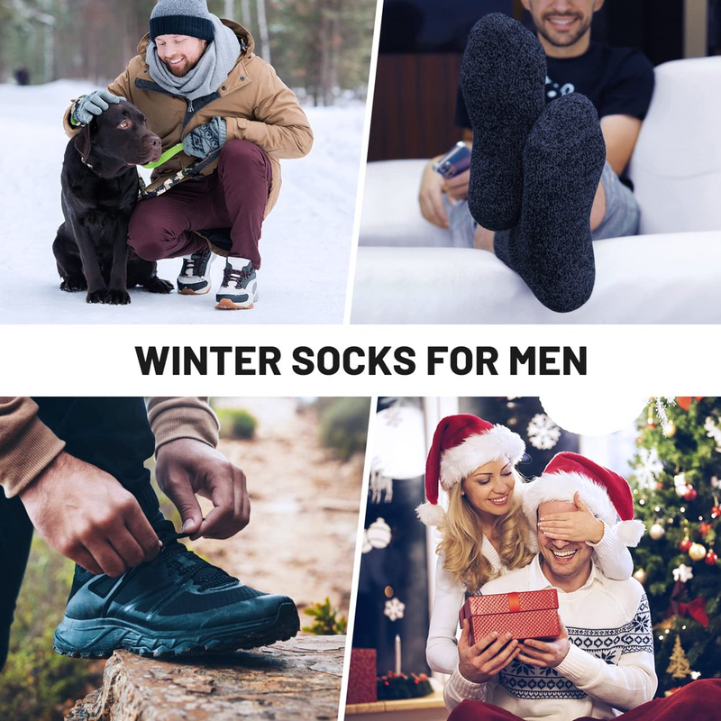 5 Pairs Merino Wool Socks for Men - Thick Winter Wool (Fit USA Size 7-13)