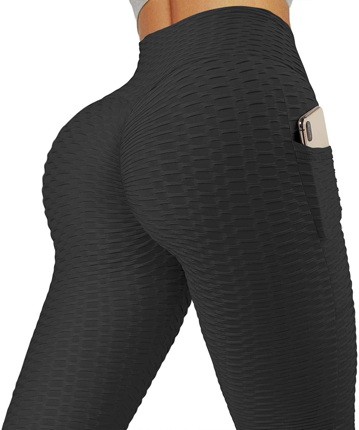 MOSHENGQI Women's Ruched Butt Lifting High Waist Yoga Pants Tummy Control Stretchy Workout Leggings Textured Booty Tights