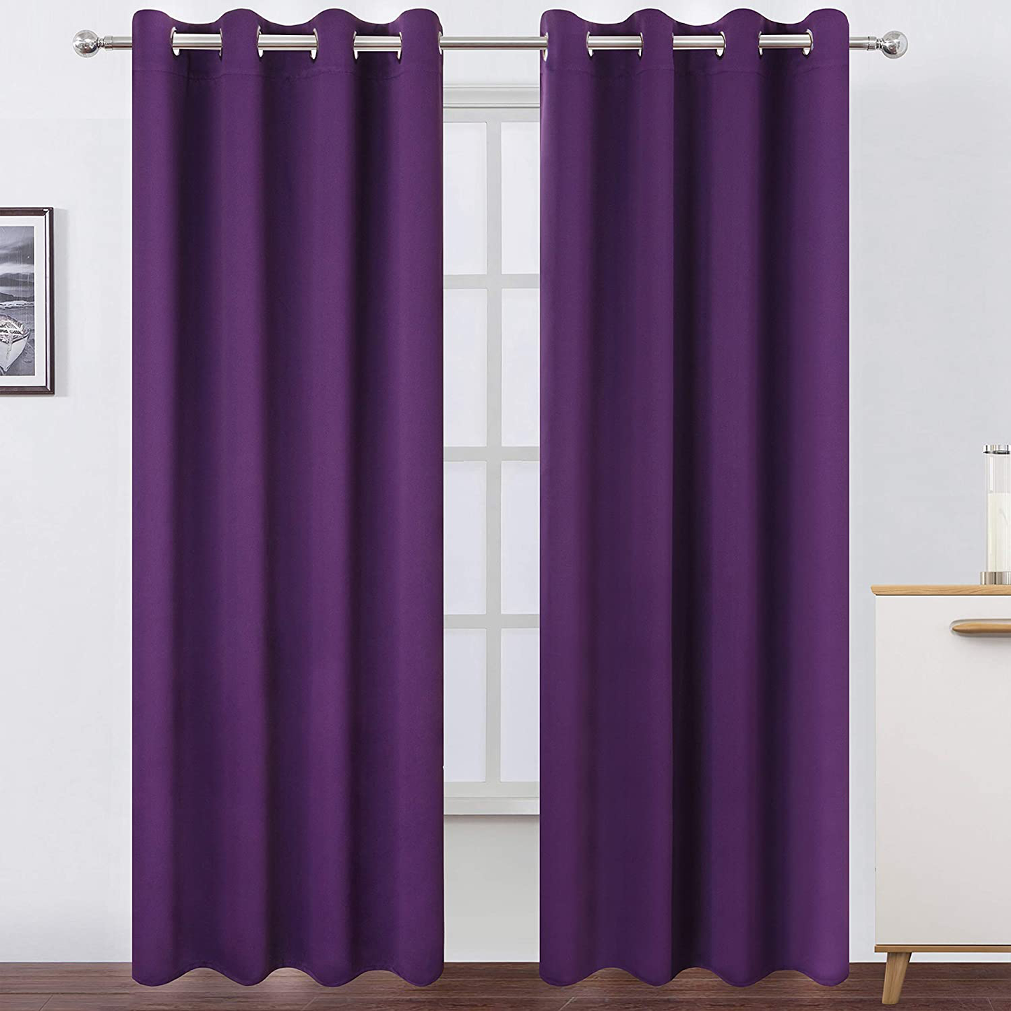 LEMOMO Purple Thermal Blackout Curtains/52 x 108 Inch/Set of 2 Panels Room Darkening Curtains for Bedroom