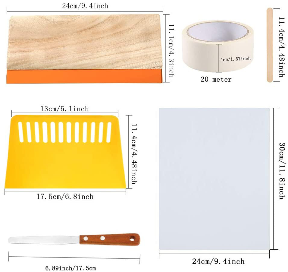 Caydo 23 Pieces Screen Printing Starter kit Include 3 Different Size of Wood Silk Screen Printing Frame with Mesh, Screen Printing Squeegees, Inkjet Transparency Film, Ink Knife, and Mask Tape