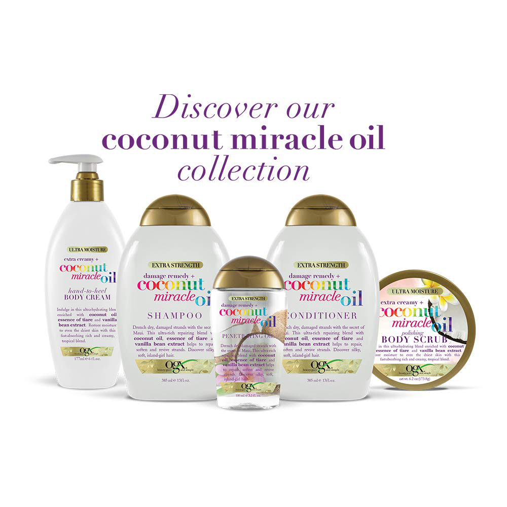 OGX Extra Creamy + Coconut Miracle Oil Hand-to-Heel Body Cream with Vanilla Bean, Fast-Absorbing Body Lotion for Dry Skin, Paraben-Free and Sulfated-Surfactants Free, 6 fl oz