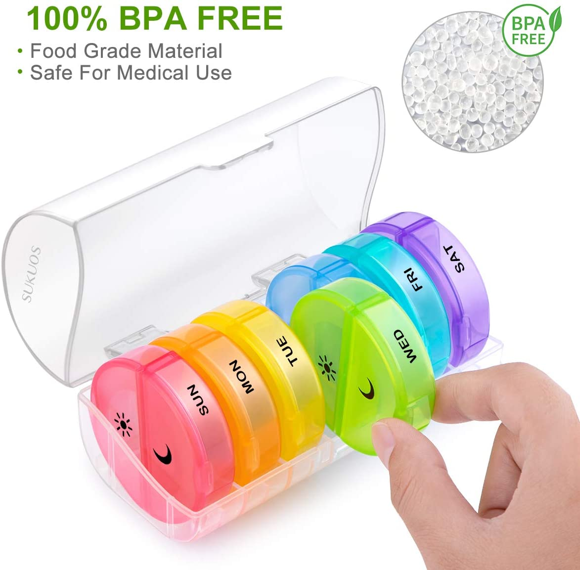 Weekly Pill Organizer 7 Day 2 Times a Day, Sukuos Large Daily Pill Cases for Pills/Vitamin/Fish Oil/Supplements (Clear)
