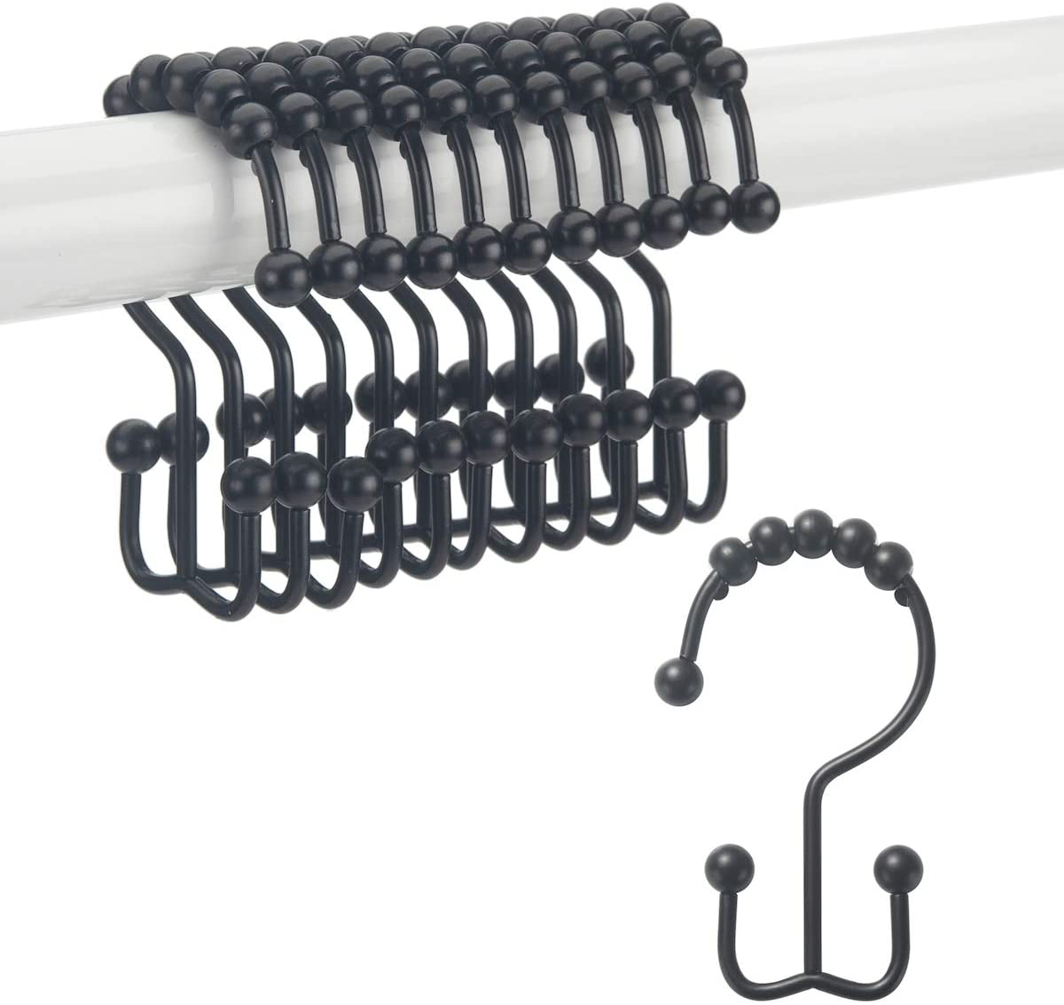 Titanker Shower Curtain Hooks Rings, Rust-Resistant Metal Double Glide Shower Hooks for Bathroom Shower Rods Curtains, Set of 12 Hooks