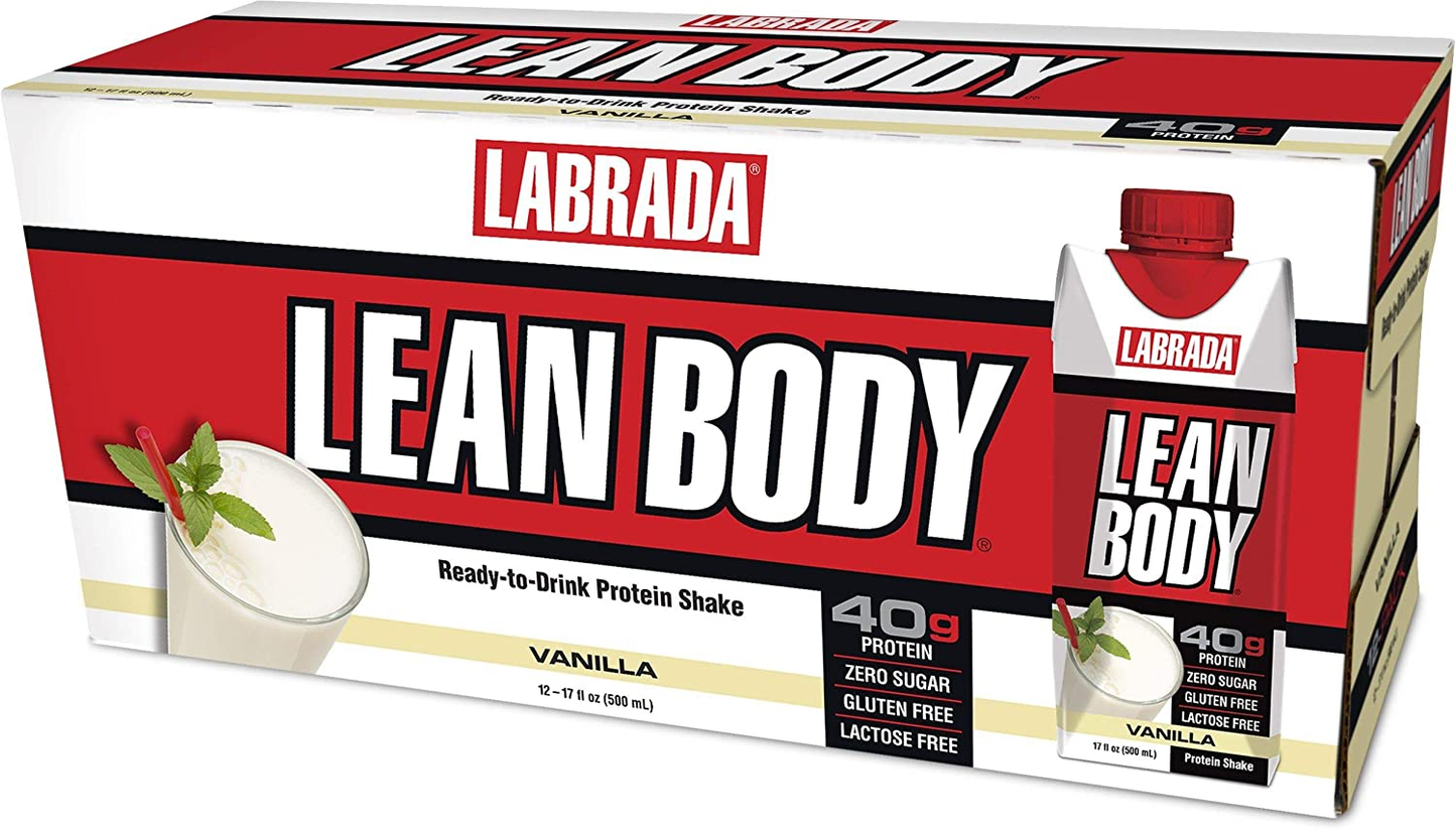 Lean Body Ready-To-Drink Cookies and Cream Protein Shake, 40G Protein, Whey Blend , 0 Sugar, Gluten Free, 22 Vitamins & Minerals, (Recyclable Carton & Lid - Pack of 12) LABRADA , 17 Fl Oz (Pack of 12)