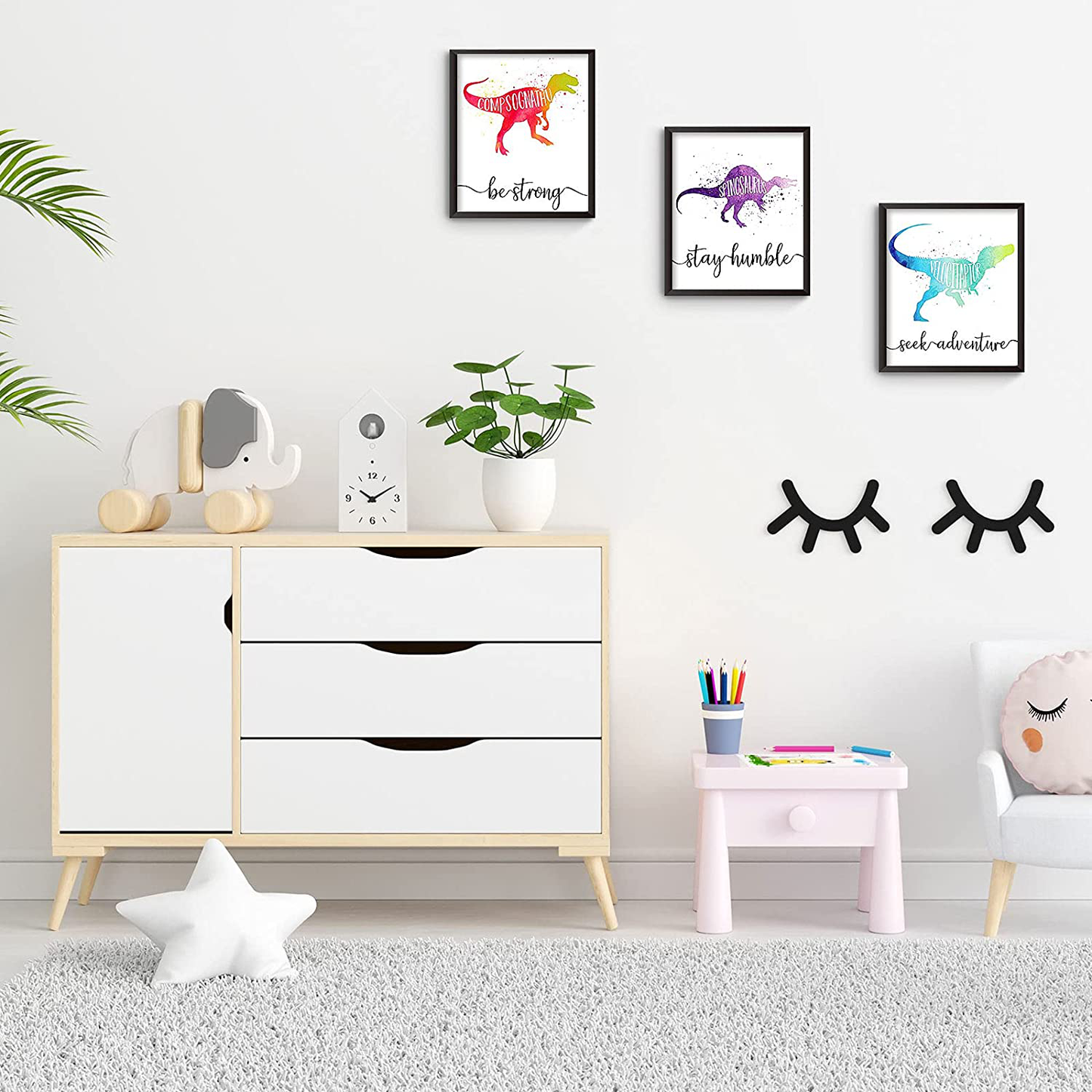 Zonon 9 Pieces Dinosaur Boy Room Decor Dinosaur Watercolor Poster Wall Art Prints Dinosaur Motivational Words Inspirational Quotes Wall Decals for Nursery Classroom Kids Room Decoration Unframed