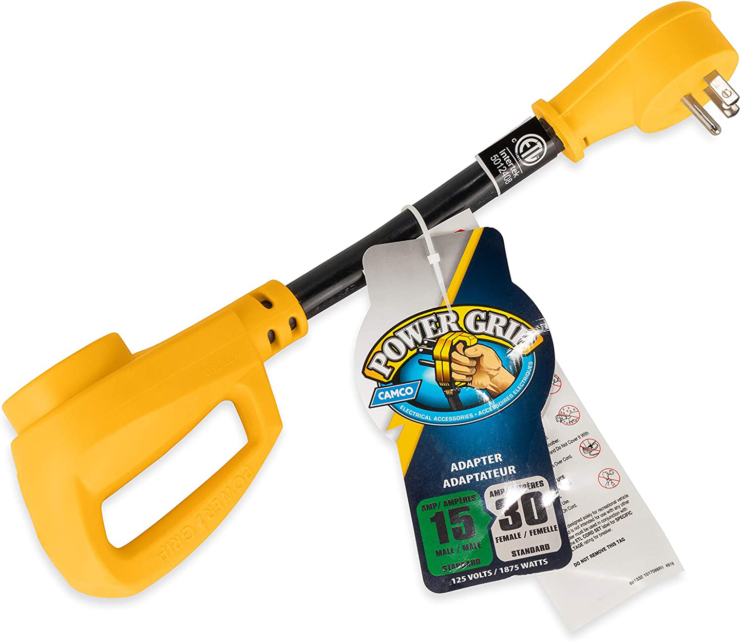 Camco (55165) Heavy Duty RV Dogbone Electrical Adapter with Innovative 180 Degree Bend Design and Easy PowerGrip Handle
