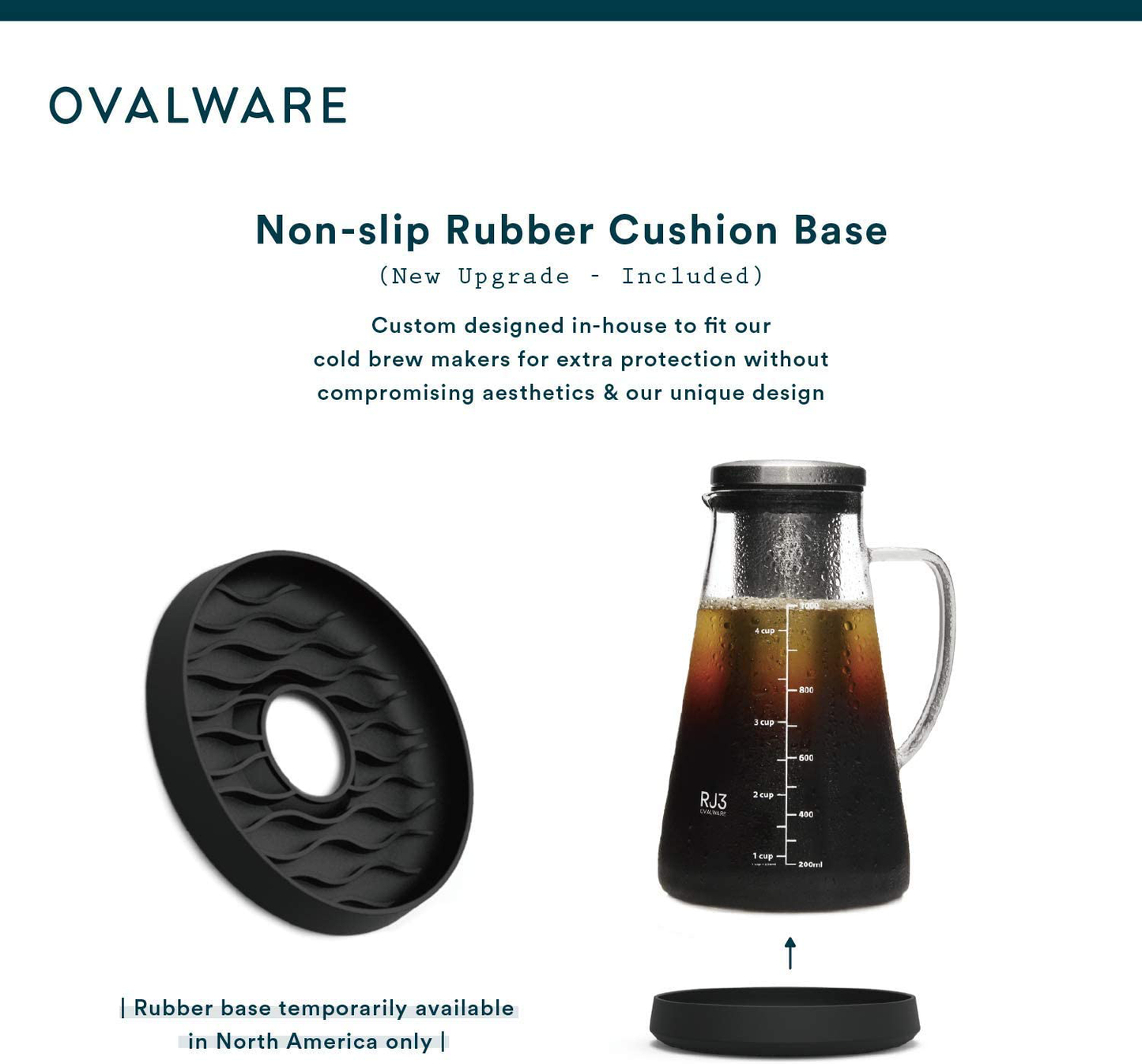 Airtight Cold Brew Iced Coffee Maker (& Iced Tea Maker) with Spout – 1.5L/ 51oz Ovalware RJ3 Brewing Glass Carafe with Removable Stainless Steel Filter