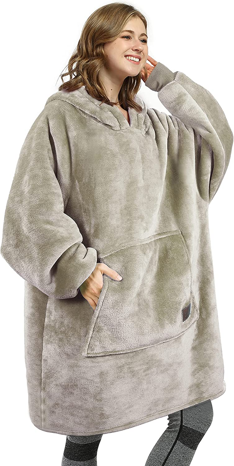 Oversized Wearable Blanket Hoodie Sweatshirt, Comfortable Sherpa Lounging Pullover for Adults