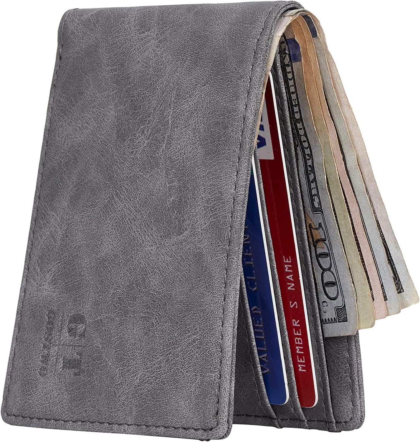 Mens Slim Minimalist Front Pocket Wallet Genuine Leather ID Window Card Case RFID Blocking