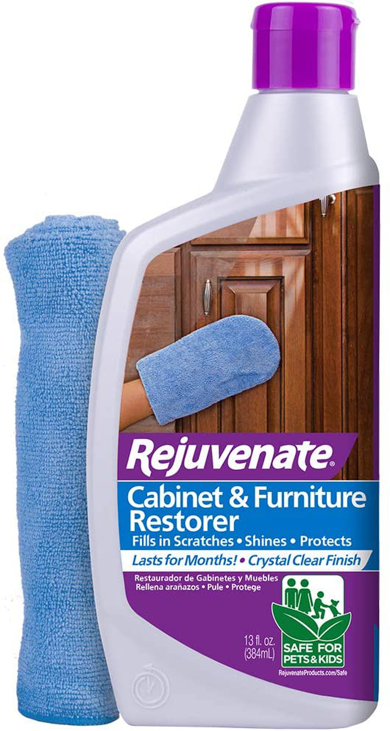 Rejuvenate Scrub Free Soap Scum Remover Shower Glass Door Cleaner Works on Ceramic Tile, Chrome, Plastic and More 24oz & Cabinet & Furniture Restorer Fills in Scratches Seals