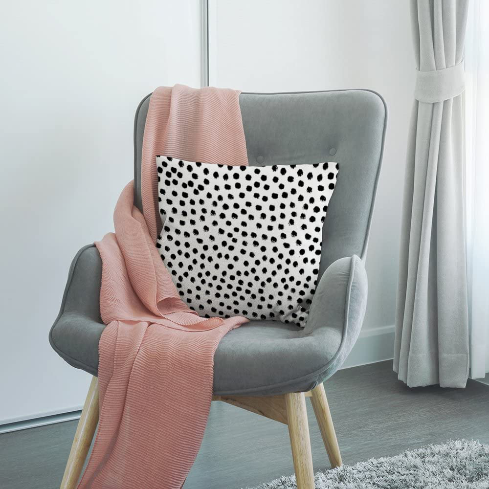 HGOD DESIGNS Polka Dots Decorative Throw Pillow Cover Case,Brush Strokes Dots Cotton Linen Outdoor Pillow Cases Square Standard Cushion Covers for Sofa Couch Bed Car 18X18 Inch Black
