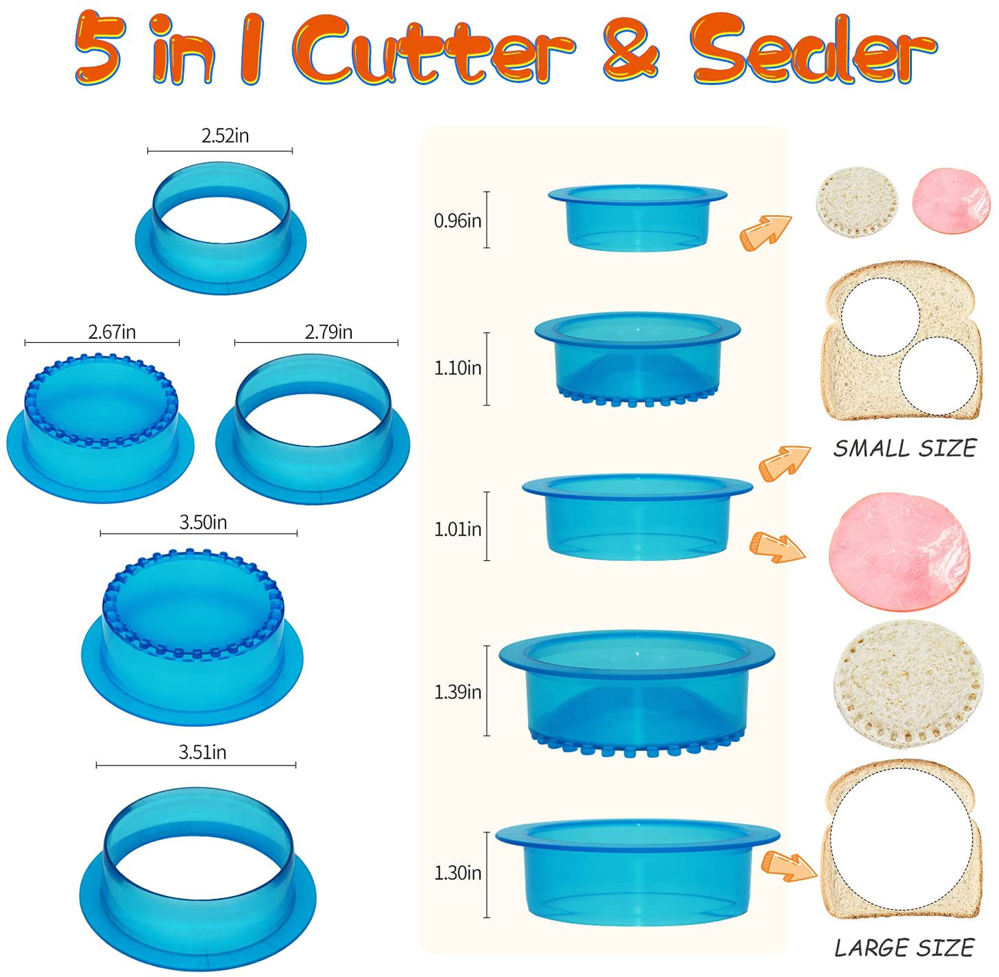 HiYZ Sandwich Cutter and Sealer, Pack of 5 Uncrustables Sandwich Maker for Kids, Bread Sandwich Decruster Pancake Maker DIY Cookie Cutter for Boys and Girls Lunch Lunchbox and Bento Box(Blue)