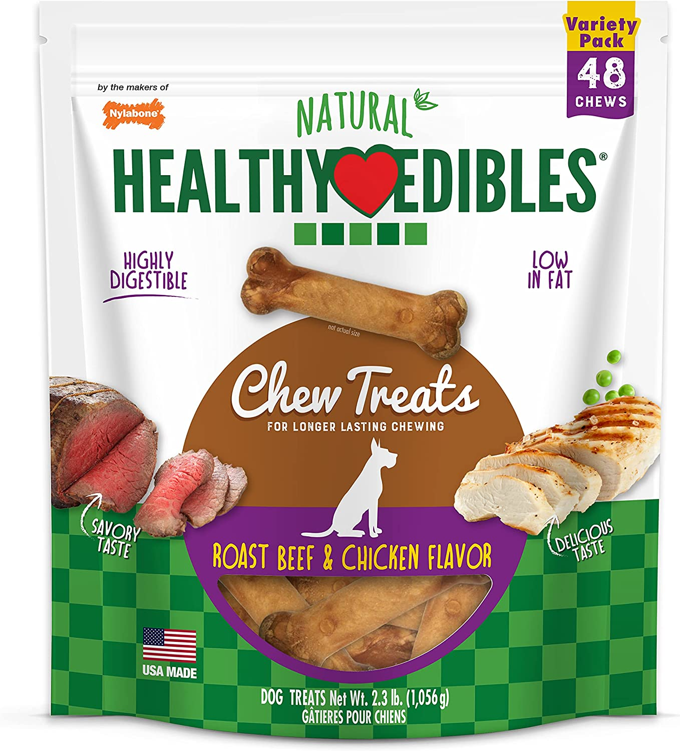Nylabone Healthy Edibles All-Natural Long Lasting Bacon Flavor Chew Treats 3 Count Bacon Small/Regular