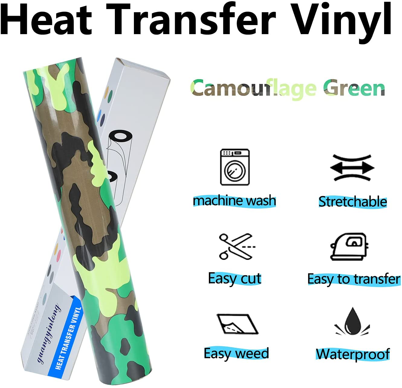 Adhesive Heat Transfer Vinyl for T-Shirts 12" x 8ft Roll Glossy