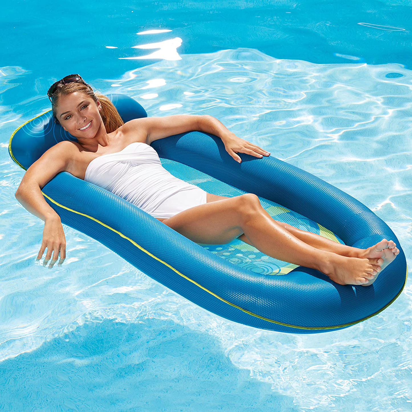 Aqua Comfort Luxury Water Lounge, X-Large, Inflatable Pool Float with Headrest & Footrest, Bubble Waves (AQL11310WA)