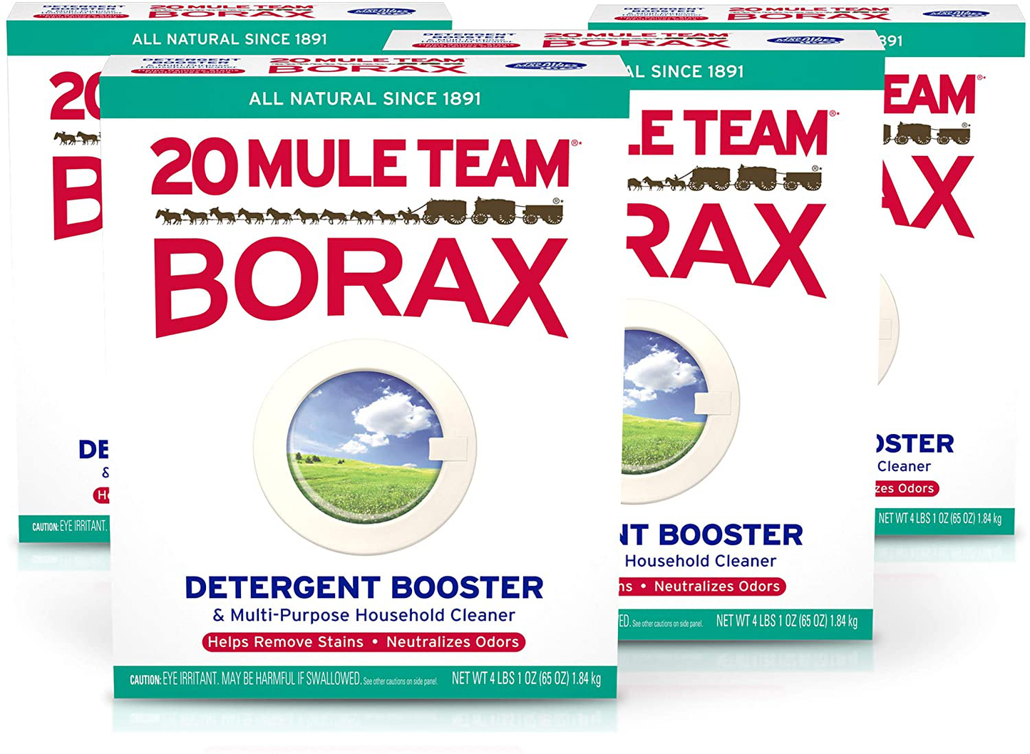 20 Mule Team All Natural Borax Laundry Detergent Booster & Multi-Purpose Household Cleaner, 65 Ounce, 4 Count