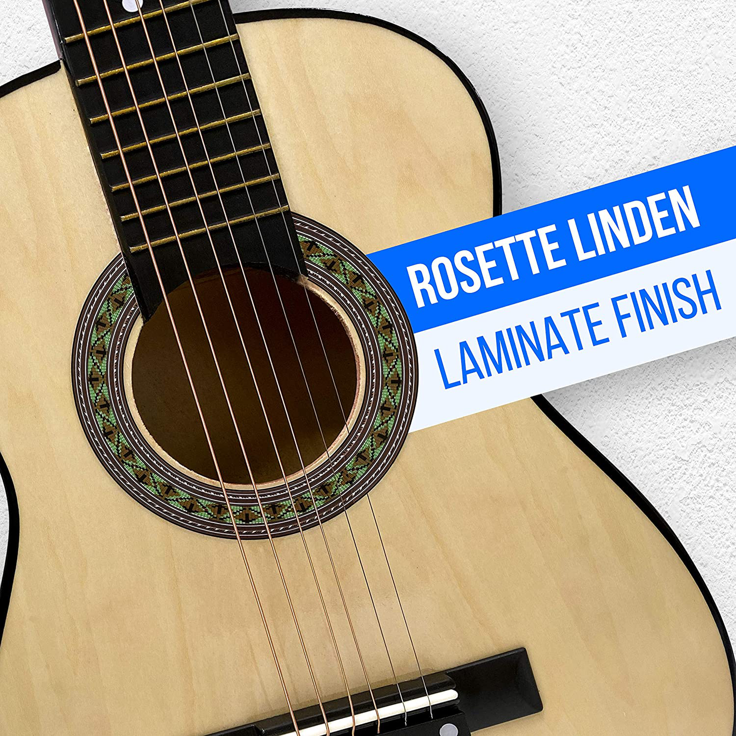 Beginner 30” Classical Acoustic Guitar - 6 String Linden Wood Traditional Style Guitar W/ Wood Fretboard, Case Bag, Nylon Strap, Tuner, 3 Picks - Great for Beginner, Children Use - Pyle PGAKT30