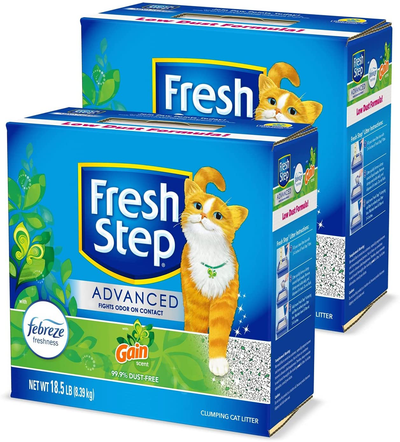 Fresh Step Advanced Cat Litter, Clumping Cat Litter, 99.9% Dust-Free, Gain Scent, 37 lbs Total ( 2 Pack of 18.5 lb Boxes)