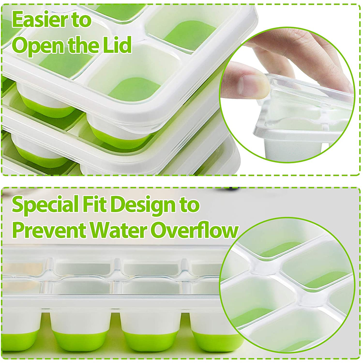 DOQAUS Ice Cube Trays 4 Pack, Easy-Release Silicone & Flexible 14-Ice Cube Trays with Spill-Resistant Removable Lid, LFGB Certified and BPA Free, for Cocktail, Freezer, Stackable Ice Trays with Covers