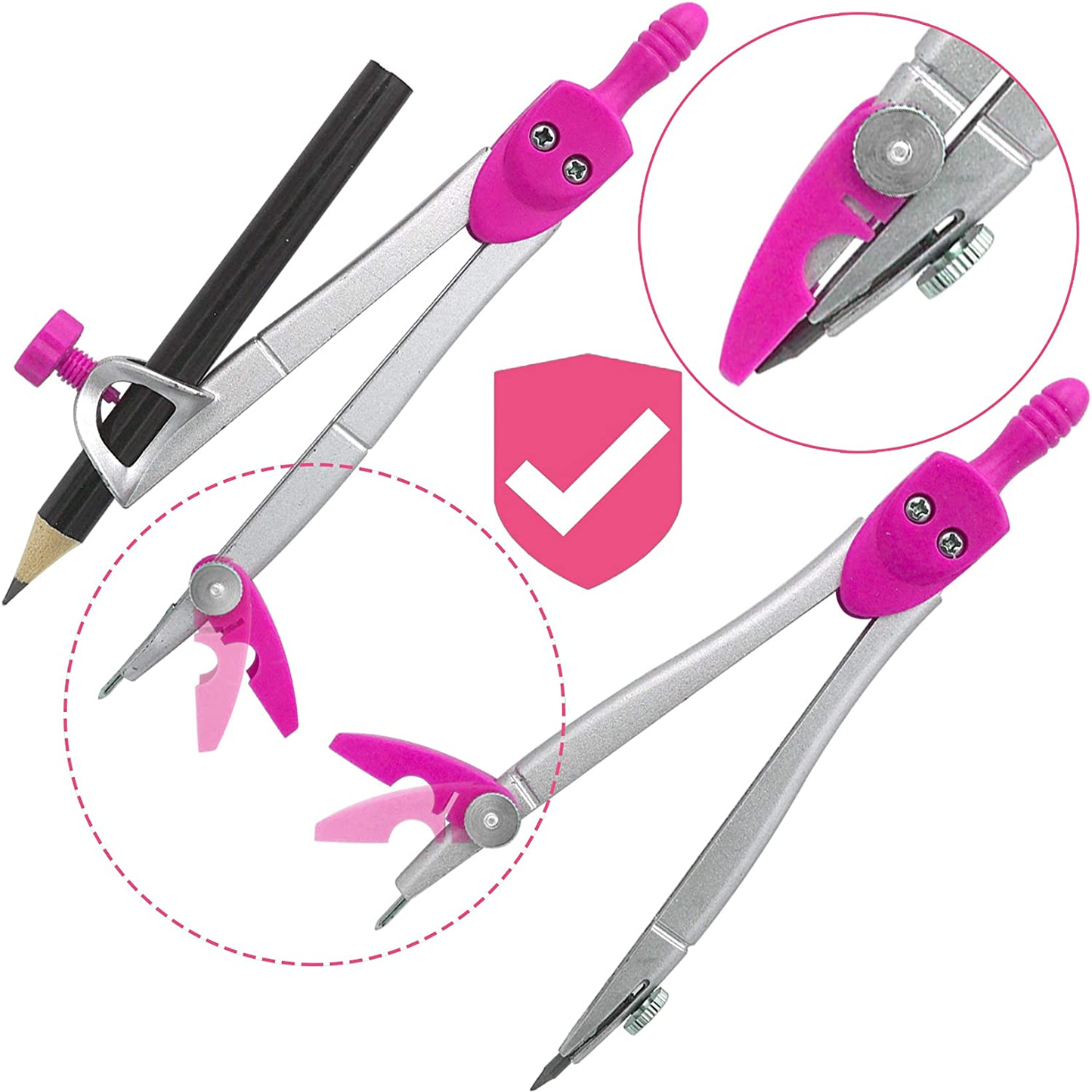 Geometry Set Maths Compasses for Students with Compasses Protractor in Carry Case, Pink