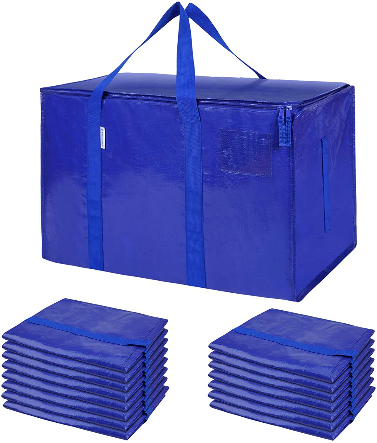 Extra Large Moving Bags with Zippers & Carrying Handles, Heavy-Duty Storage Tote for Space Saving Moving Storage (Blue)