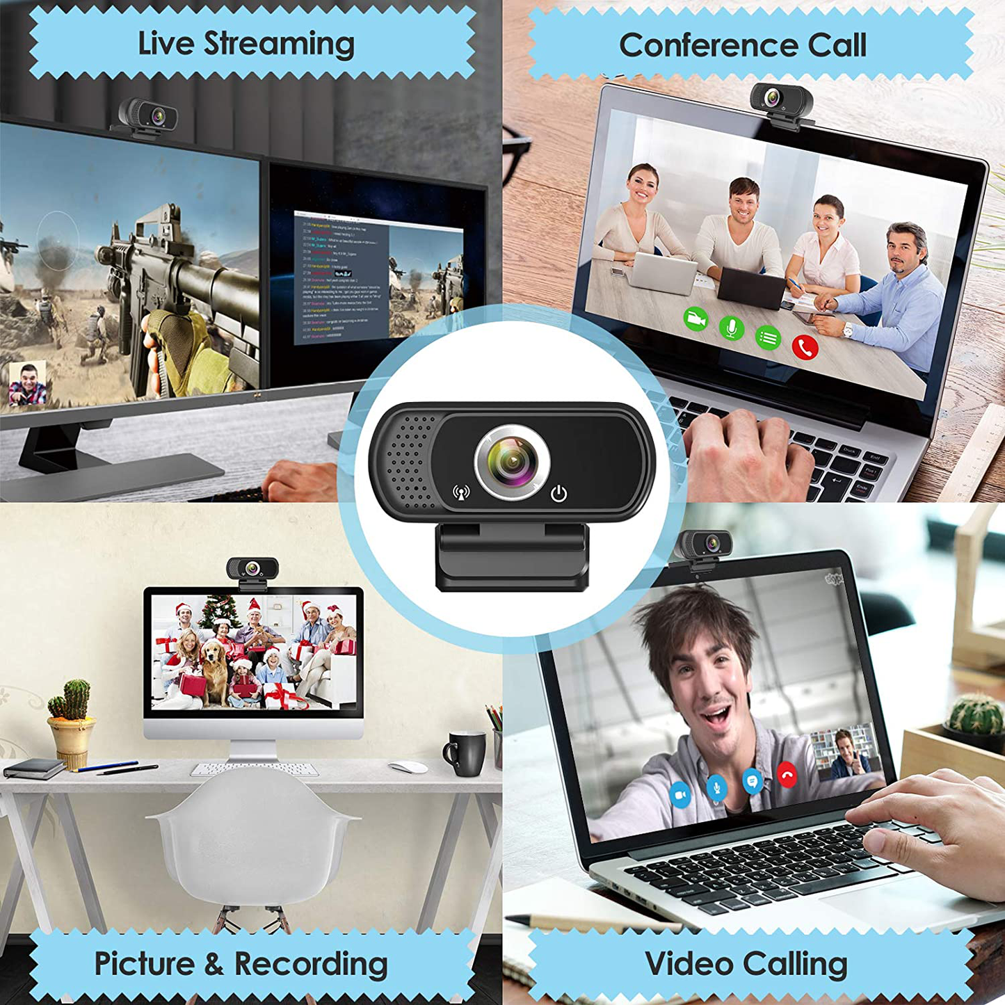 Webcam HD 1080p Web Camera, USB PC Computer Webcam with Microphone, Laptop Desktop Full HD Camera Video Webcam 110 Degree Widescreen