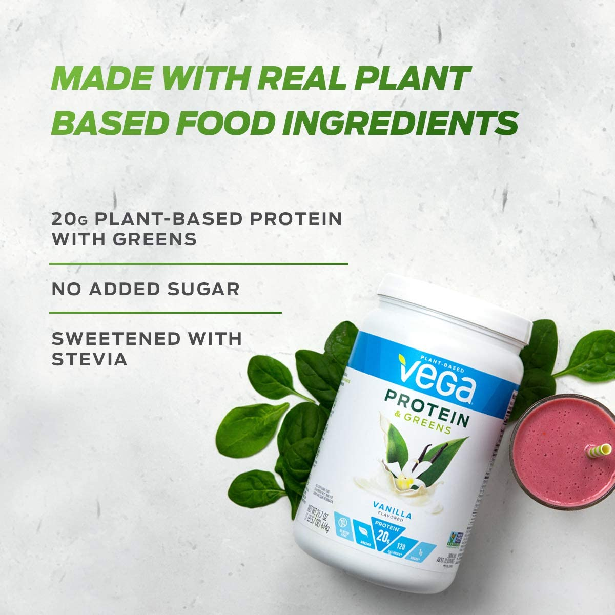 Vega Protein and Greens, Chocolate, Vegan Protein Powder, 20G Plant Based Protein, Low Carb, Keto, Dairy Free, Gluten Free, Non GMO, Pea Protein for Women and Men, 1.2 Pounds (16 Servings)