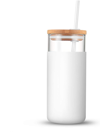 tronco 20oz Glass Tumbler Straw Silicone Protective Sleeve Bamboo Lid - BPA Free