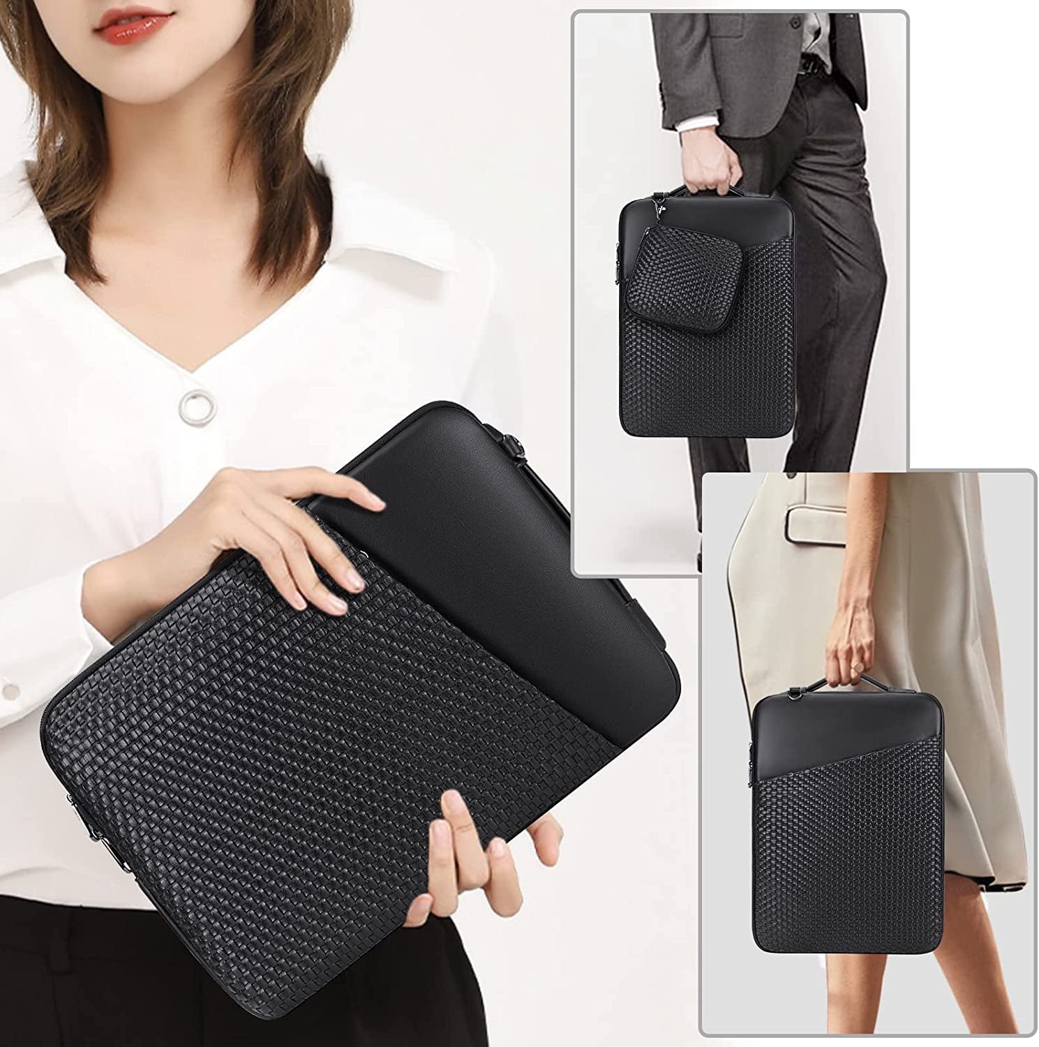 Stylish and Modern Leather Laptop Sleeve 14-15.6 Inch Laptop Case Waterproof Handle Business Laptop Bag Compatible with Macbook Pro, Macbook Air, Hp, Lenovo, IBM, Dell, Asus Notebook