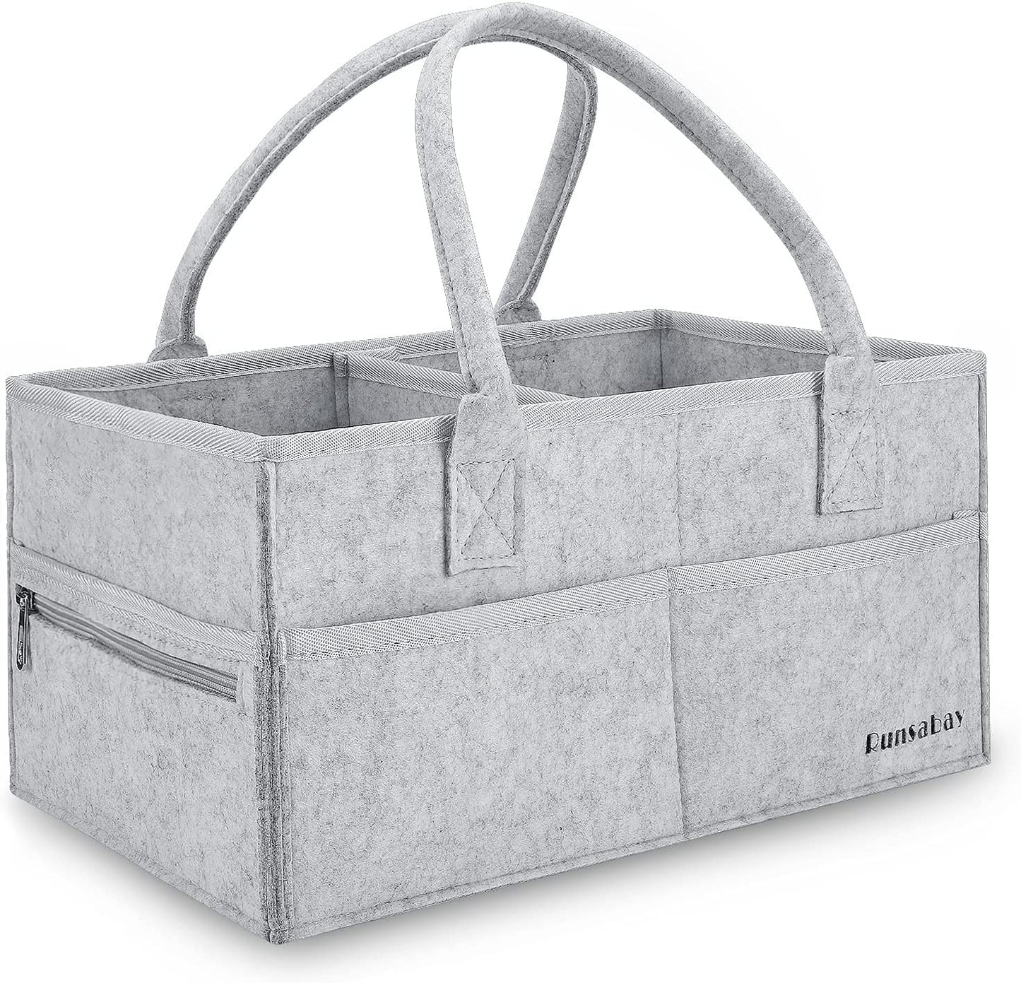 Runsabay Baby Diaper Caddy Organizer | Portable Nursery Essentials Storage Basket Bin for Changing Table and Car | Shower Basket for Newborn Boy and Girl | Gray