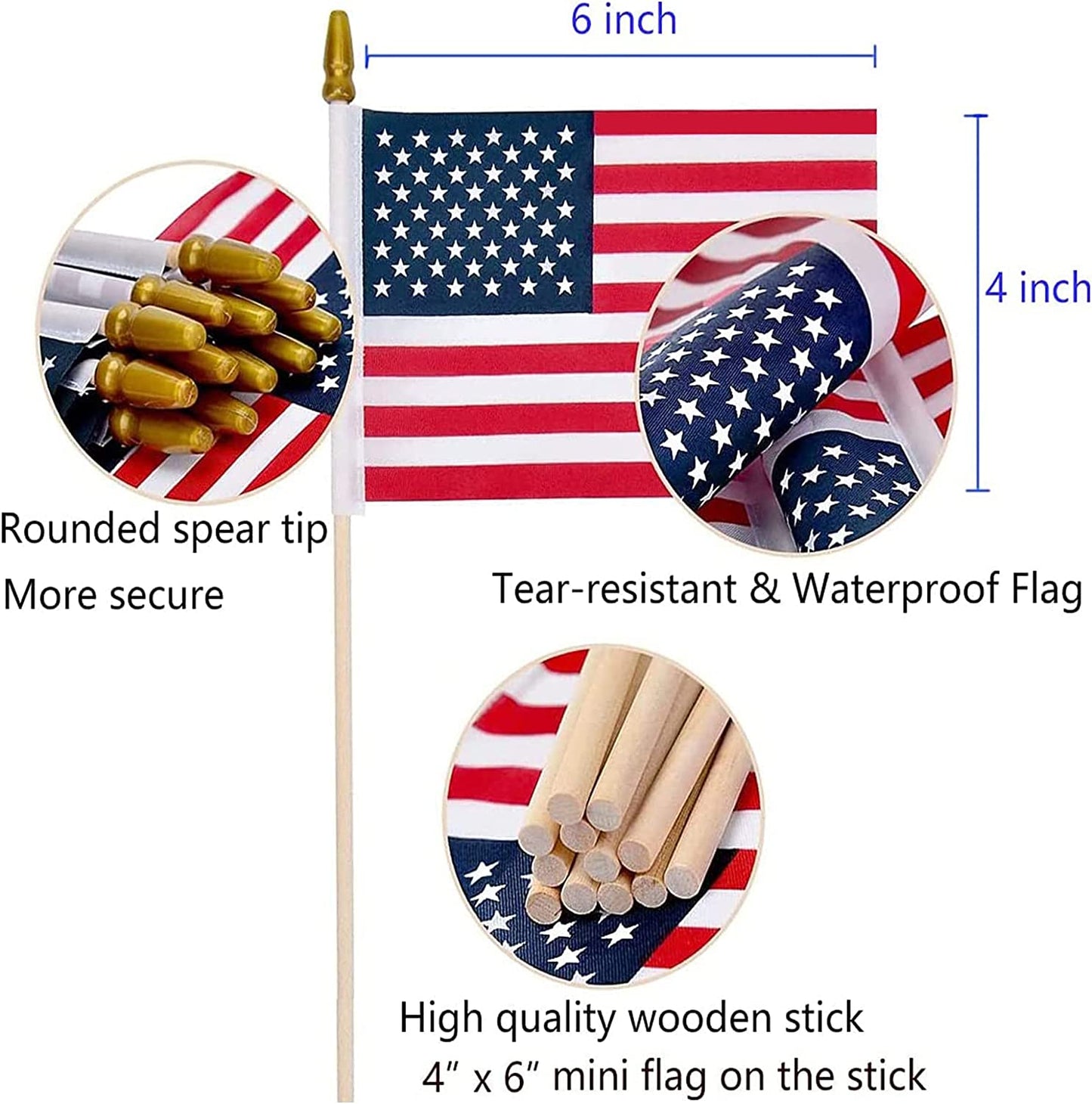 12 Pack Small American Flags on Stick, Small US Flags/Mini American Flag on Stick 4x6 Inch US American Hand Held Stick Flags with Kid-Safe Spear Top