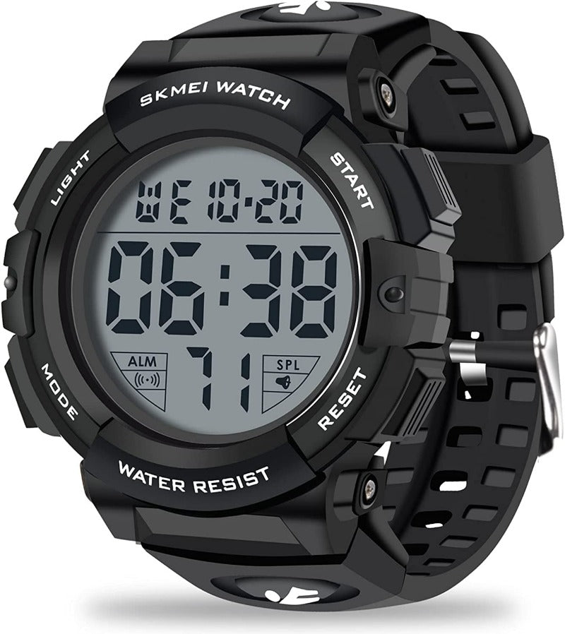 Men's Sports Watches Military Classic Stopwatch Large Dial Electronic LED Backlight Wristwatch 50M Waterproof Digital Watch for Mens with Large Number
