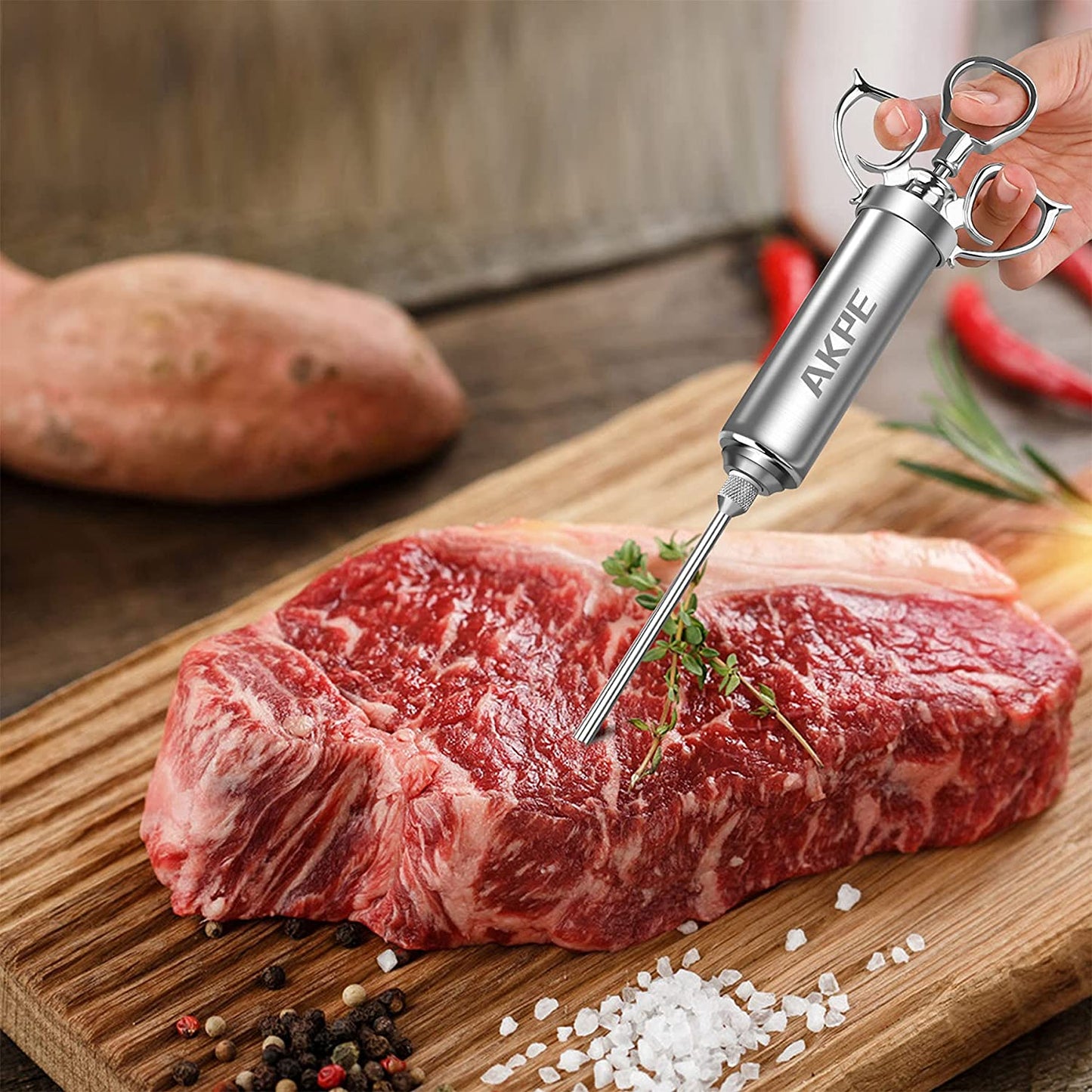 Meat Injector, Stainless Steel Marinade Injector Syringe for BBQ Grill and Turkey, 2 Ounce Syringe with 3 Needles, Easy to Use and Clean