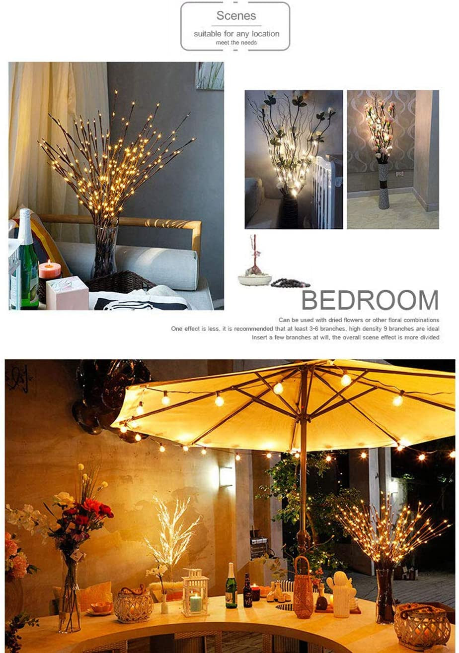 2 Pack Led Branch Light Battery Operated Lighted Branch Vase Filler Willow Tree Artificial Little Twig Power Brown 30 Inch 20 LED for Home Romantic Decoration