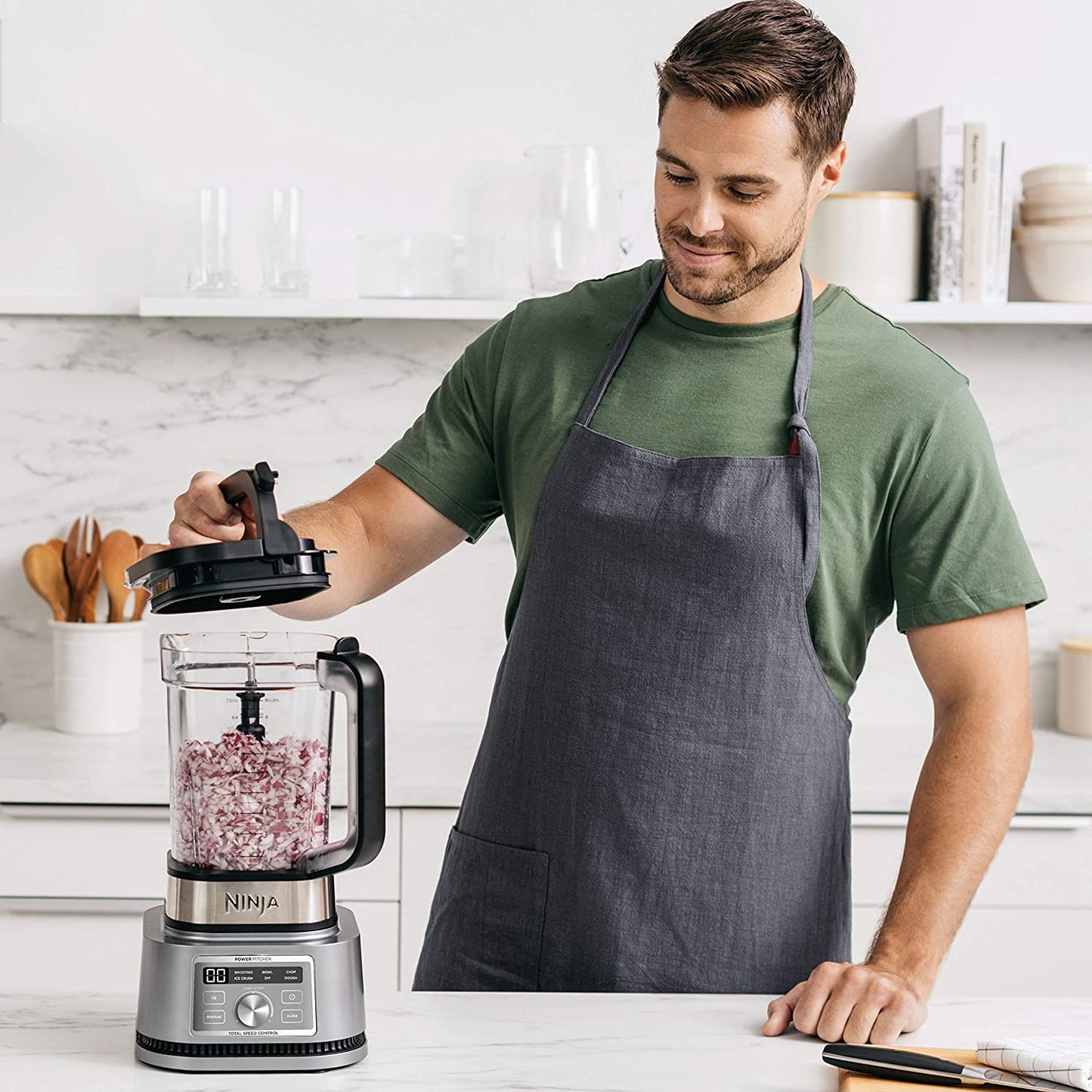 Ninja SS201 Foodi Power Pitcher 4In1 Smoothie Bowl Maker Crushing Blender Dough Mixer Food Processor 1400WP Smarttorque 6 Auto-Iq Presets, with a Stainless Silver Finish (Renewed) (Ninja SS201)