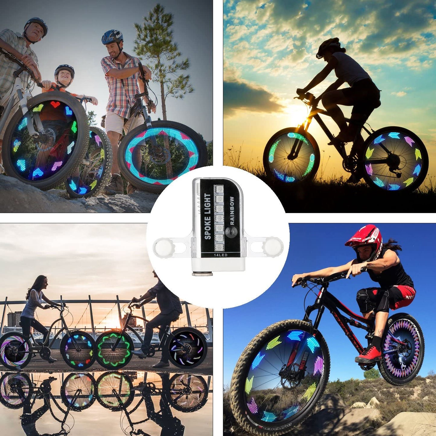 Bike Wheel Lights, Bicycle Wheel Lights Waterproof RGB Ultra Bright Spoke Lights 14-LED 30pcs Changes Patterns -Safety Cool Bike Tire Accessories Kids Adults-Visible from All Angle