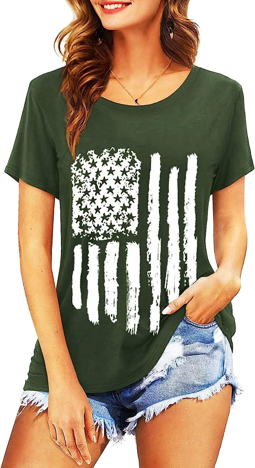 Women's Casual American Flag T Shirt 4th of July Short Sleeve Tee USA Patriotic Summer Blouse Tops…