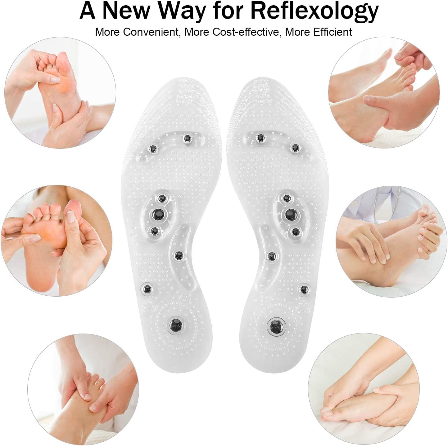 3 Pairs Acupressure Magnetic Massage Insoles, Oumers Foot Massage Shoe-Pad Foot Therapy Reflexology Pain Relief Shoe Insoles,Transparent (US M:7-9 W:8-10)