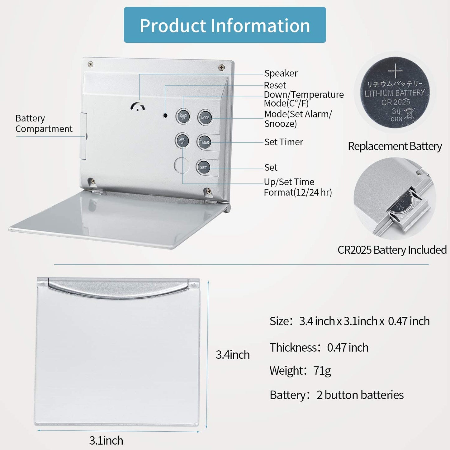 Digital Travel Alarm Clock Battery Operated