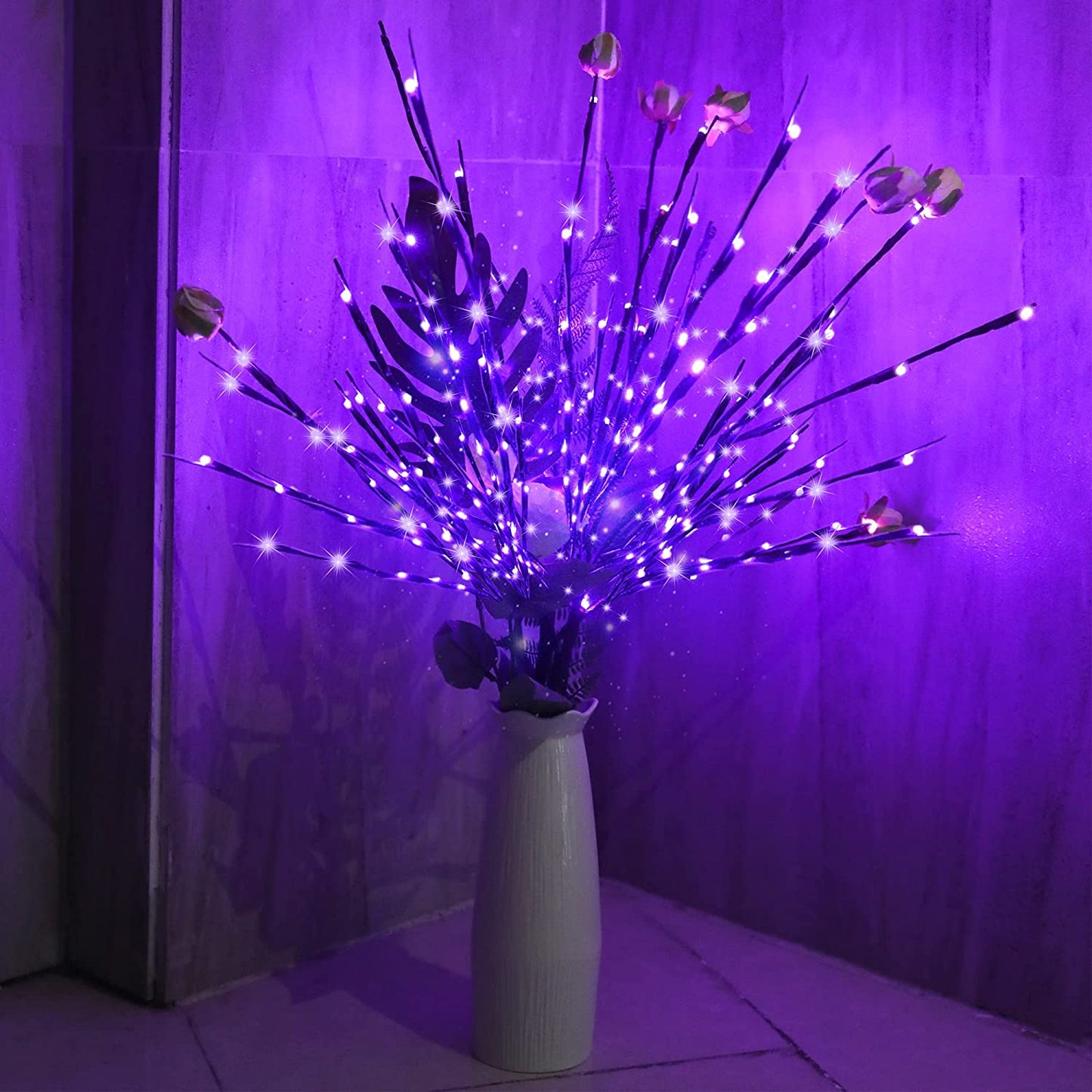 2 Pack Led Branch Light Battery Operated Lighted Branch Vase Filler Willow Tree Artificial Little Twig Power Brown 30 Inch 20 LED for Home Romantic Decoration