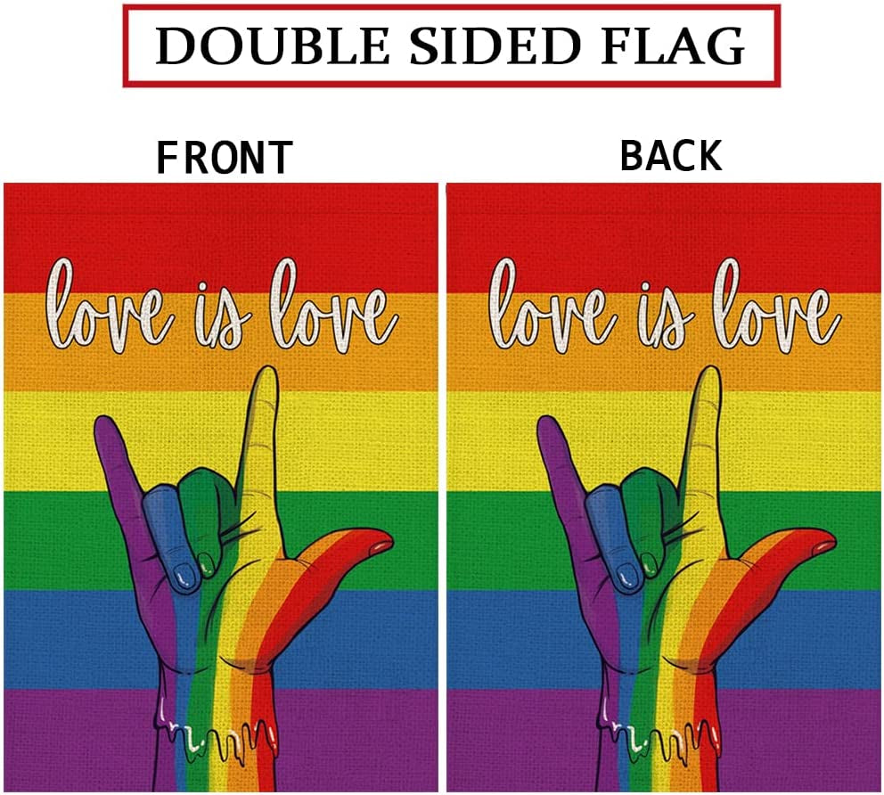 Rainbow Garden Flag Love is Love Rainbow Hand Vertical Double Sided Gay Lesbian LGBT Pansexual Flag Farmhouse Yard Outdoor Decoration 12.5 x 18 Inch