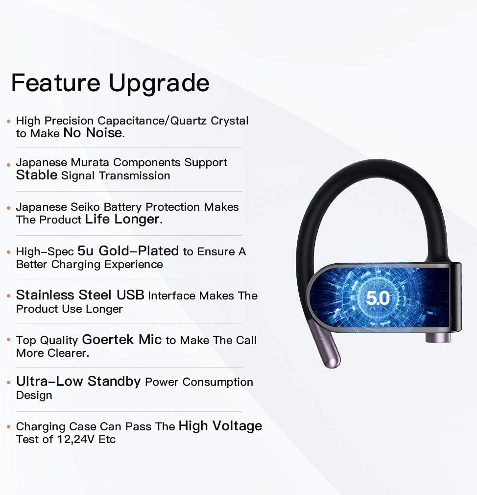 Wireless Earbuds Sports World Bluetooth 5.0 Earphones Driving Headset Stereo in Ear 110H Playtime HD Call Talk Headphones Deep Bass with Charging Case
