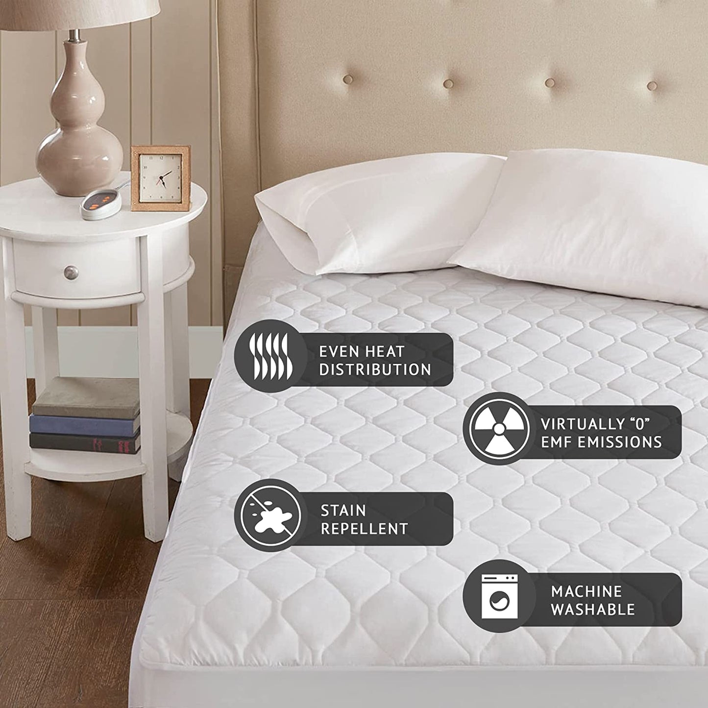 Beautyrest 3M Scotchgard Heated Mattress Pad - Electric Bed Warmer with 5 Heat Settings, 10 Hr Auto Shut off Timer, All around Elastic Deep Pocket, UL Certified, Machine Washable, White Full