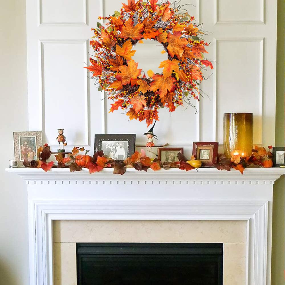 Fall Wreath, Artificial Fall Wreaths for Front Door Outside, Autumn Wreath Harvest Fall Door Wreath Thanksgiving Wreath for Home/Indoor/Outdoor