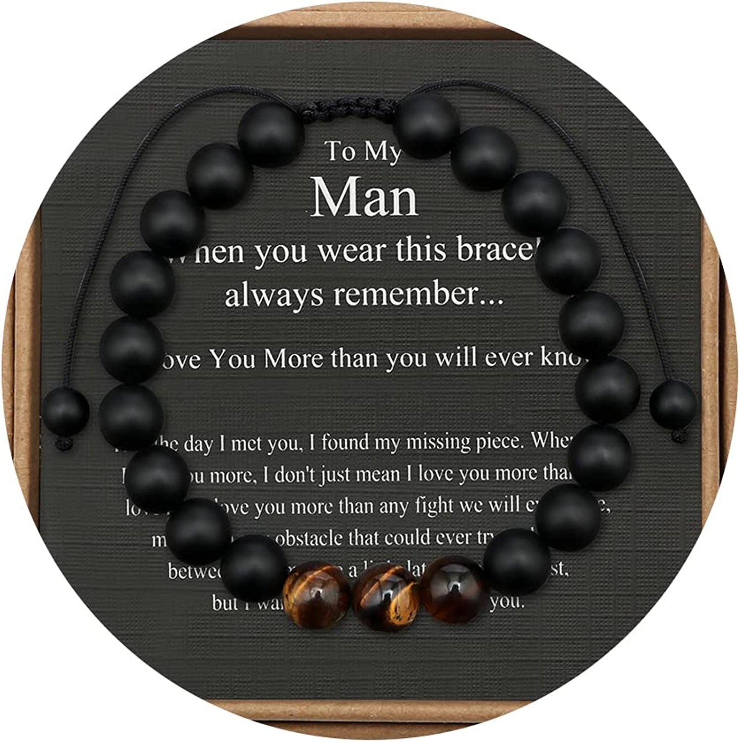 Tiger Eye Beaded Bracelets for Men To My Boyfriend Husband Son Brother Grandson Mens Bracelet Anniversary Birthday Christmas Father's day Gifts for Him