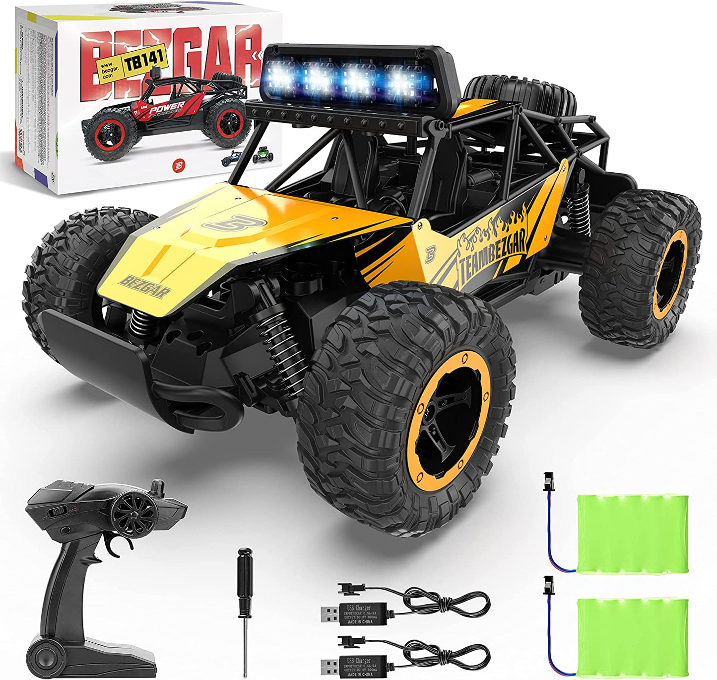 BZ TB141 RC Cars-1:14 Scale Remote Control Car, 2WD High Speed 20 Km/H All Terrains Electric Toy off Road RC Car Vehicle Truck Crawler with Two Rechargeable Batteries