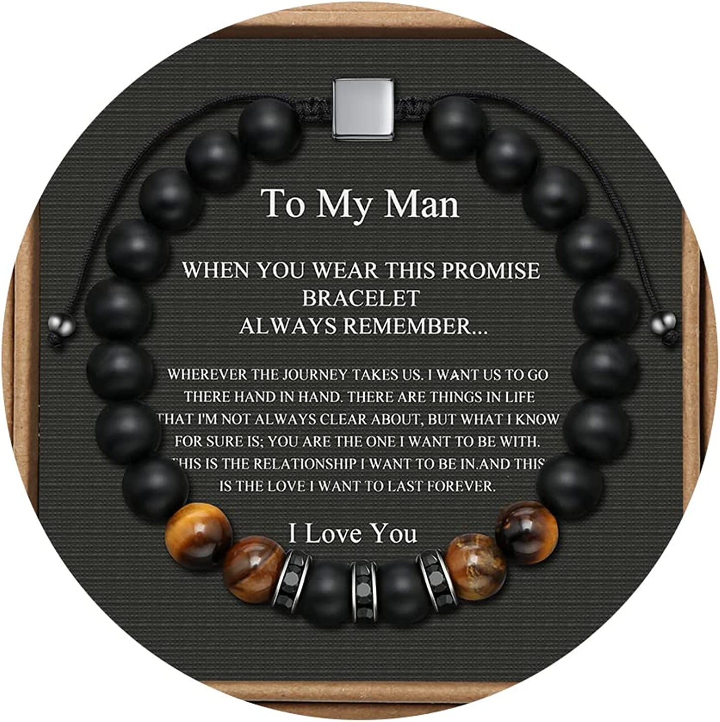 Tiger Eye Beaded Bracelets for Men To My Boyfriend Husband Son Brother Grandson Mens Bracelet Anniversary Birthday Christmas Father's day Gifts for Him
